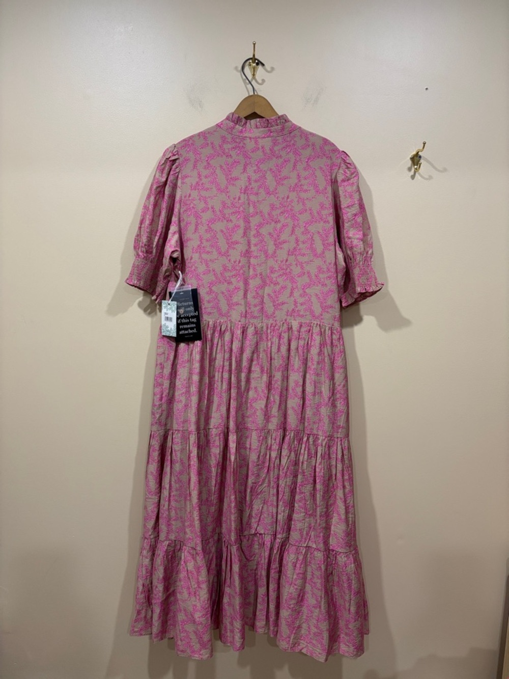 NWT Tuckernuck Hyacinth House Tan & Pink Vines Bennett Maxi Dress Size X-Large - Picture 15 of 15
